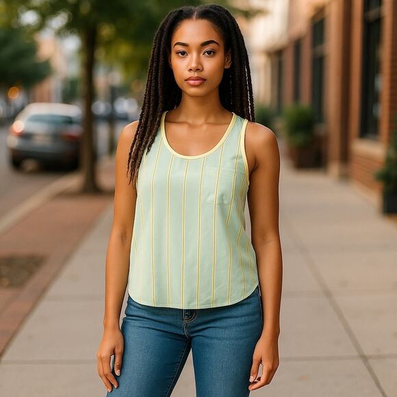 LOFT Mint Green & Black-White Vertical Stripe Sheer Tank Top S - Picture 10 of 10